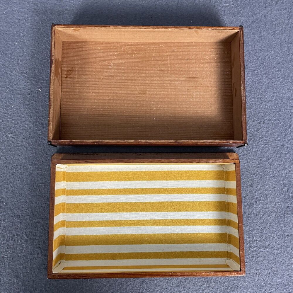 Vintage Wood Box Owl Illustrated Decoupage w/ Yellow White Interior - Picture 9 of 12